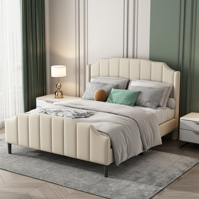 Queen Size Upholstered Bed Velvet Platform Bed Frame with