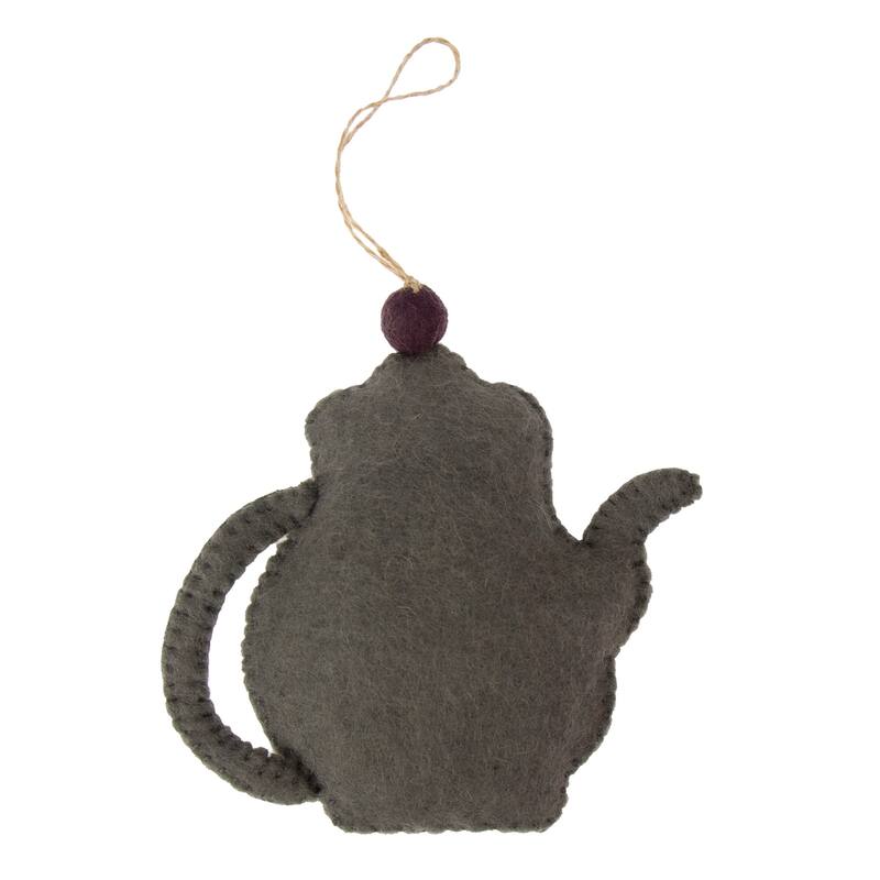 Handmade Felt Coffee Pot & Coffee Mug Ornament Set, Stone Grey