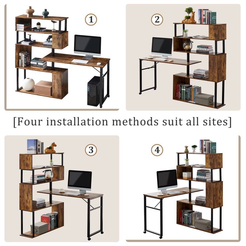 70.8 Inch Round Bookcase Bookshelf,Display Shelf,Two Drawers,Gold Frame