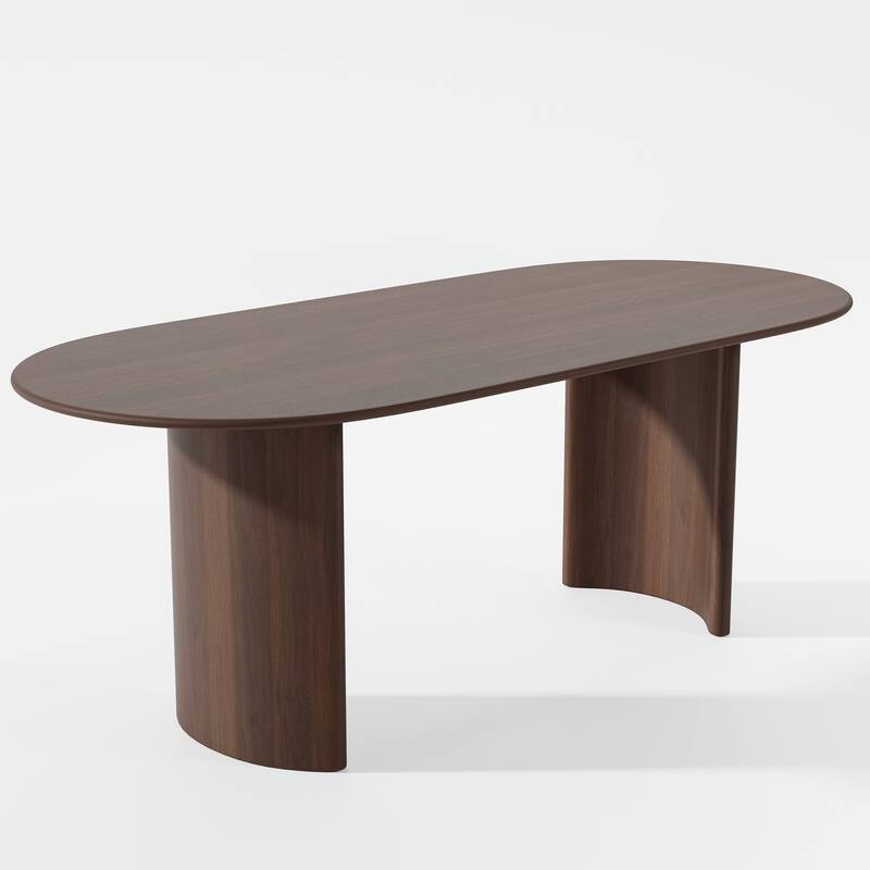 HomeRoots 66" Brown Solid Wood Double Pedestal Base Oval Dining Table - 66.30 in. x 29.64 in. x 33.15 in.