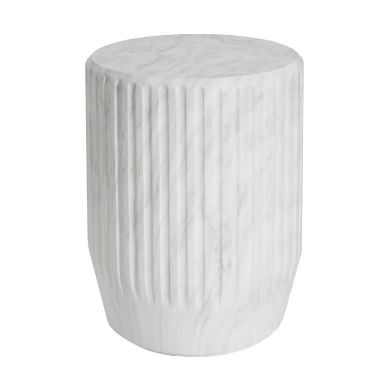 Roomfitters Outdoor Carved Side Table with Fluted Detailing, Patio and Living Room Accent Table