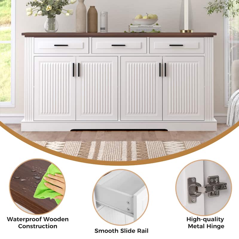 Buffet Sideboard Storage Cabinet with 3 Drawers & 4 Doors, Kitchen Accent Buffet Console Table Credenza with Adjustable Shelves