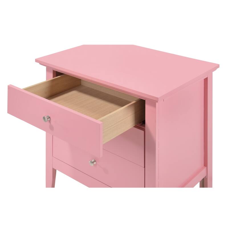 3-Drawer Wood Nightstand - 26" - Pink
