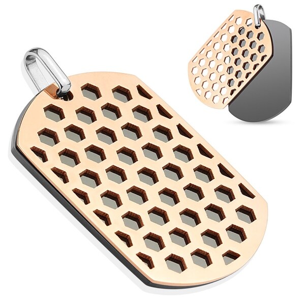Two Tone Honey Comb Dog Tag Stainless Steel Pendant (31.5 mm Width)