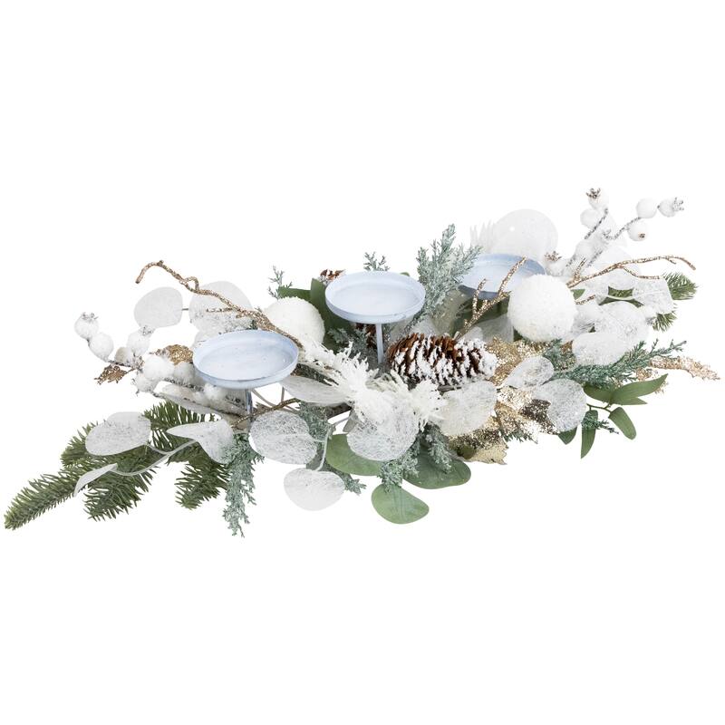 Mixed Winter Foliage and Berries Christmas Pillar Candle Holder - 24"