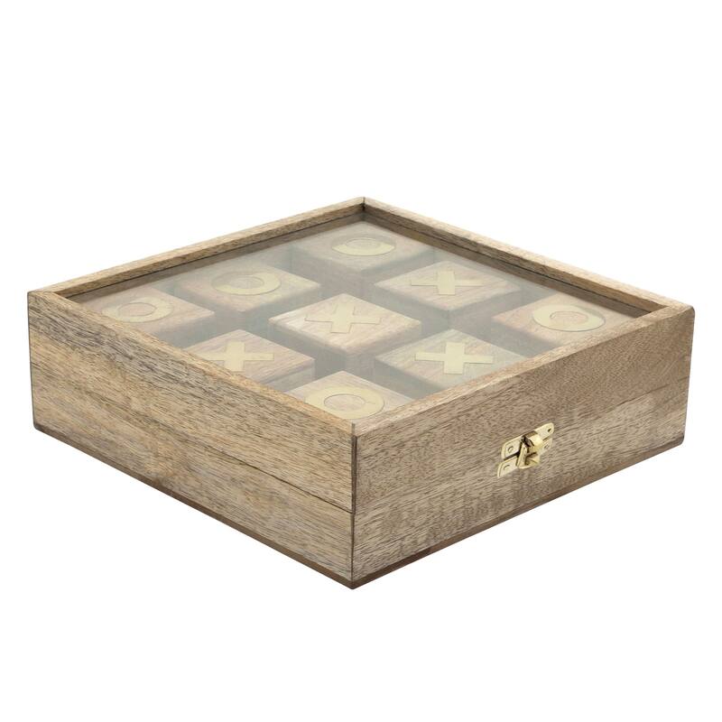 Tic Tac Toe Box Mango Wood Tabletop Decoration - 10" - Beige