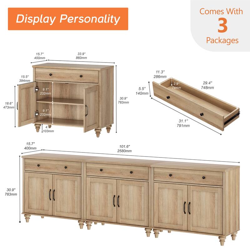 Farmhouse Sideboard, Buffet Cabinet with Storage Cabinets