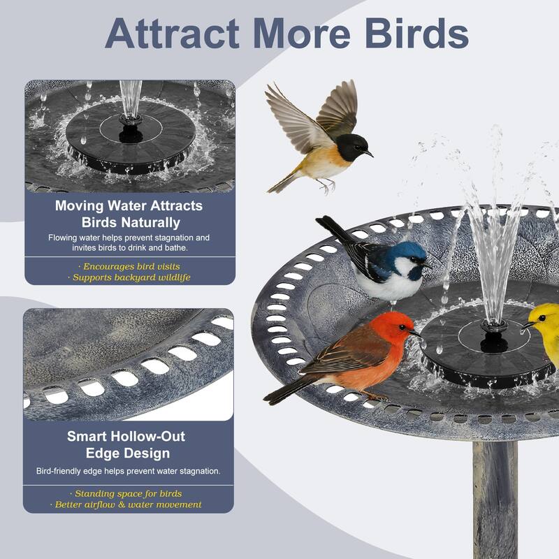 Javlergo 28" Pedestal Outdoor Bird Bath with Solar Powered Fountain for Outside Vintage Bronze Polyresin Lightweight