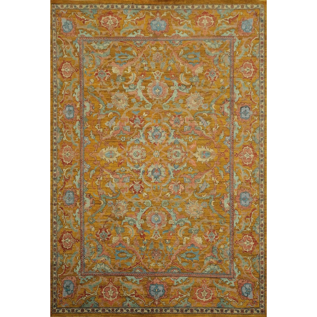 Hand Knotted Oriental 100% Wool Carpet Traditional All-Over Oranges & Rust Ziegler Area Rug - 12' 1'' X 9' 3''