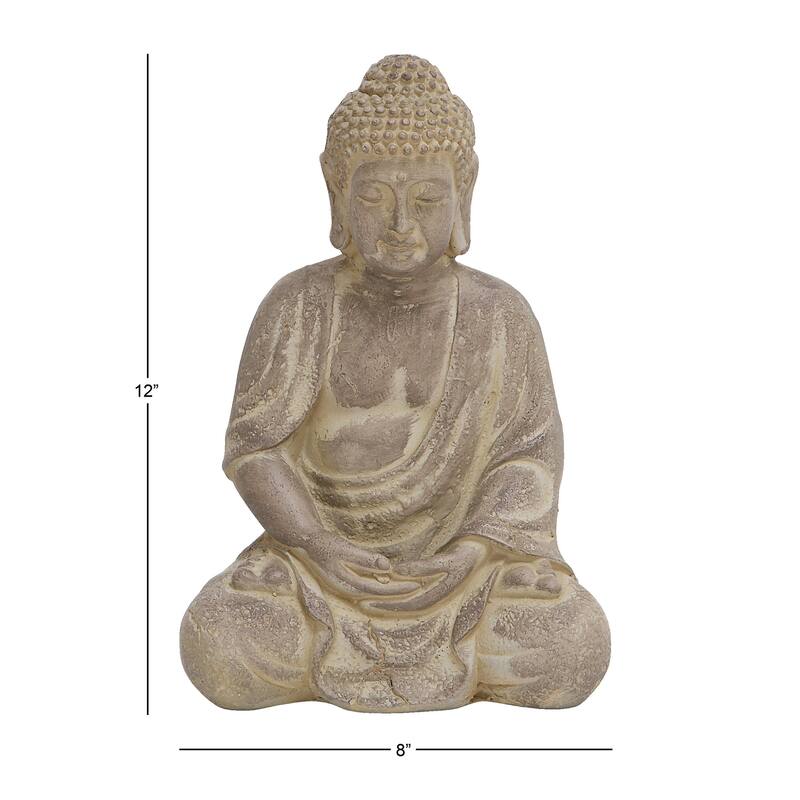 CosmoLiving by Cosmopolitan Ceramic Meditating Buddha Decorative Sculpture with Engraved Carvings - Beige or Gray