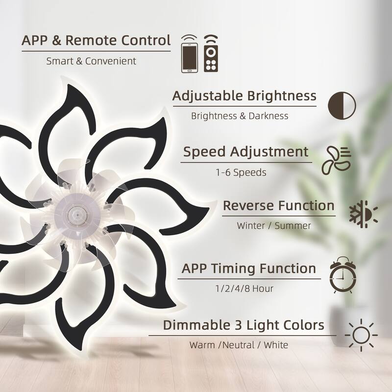 35.4In Black Ceiling Fan with Lights, Remote Control 3 Color Temperatures,6 Gear wind Speed Fan Light