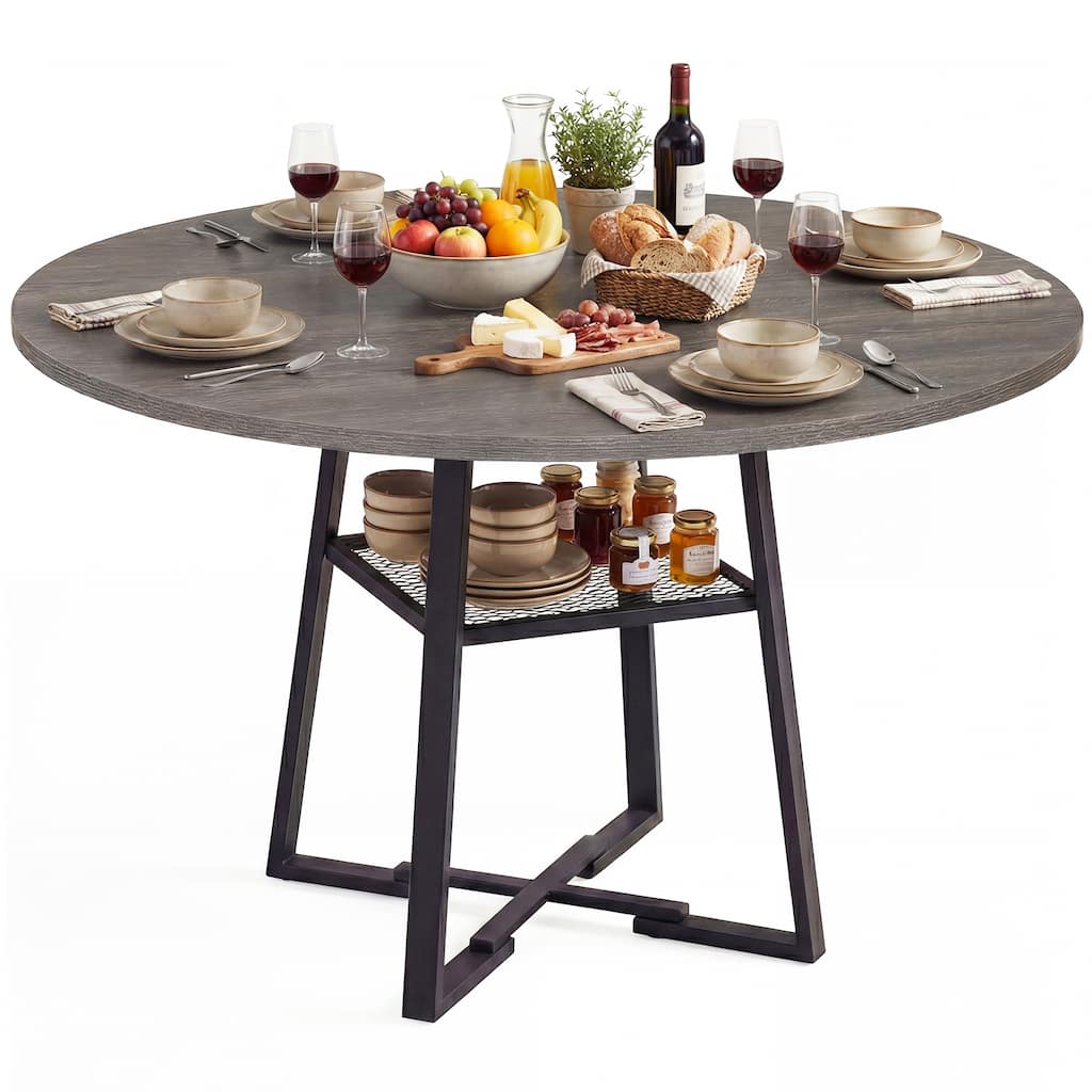Gymax Round Dining Table for 4-6 47.5'' Dining Room Table w/Storage
