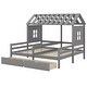 preview thumbnail 5 of 7, Gray Twin Size House Platform Beds with Two Drawers, Combination of 2 Side By Side Twin Size Beds