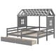 preview thumbnail 14 of 16, Twin Size House Platform Beds with Two Drawers, Combination of 2 Side By Side Twin Size Beds