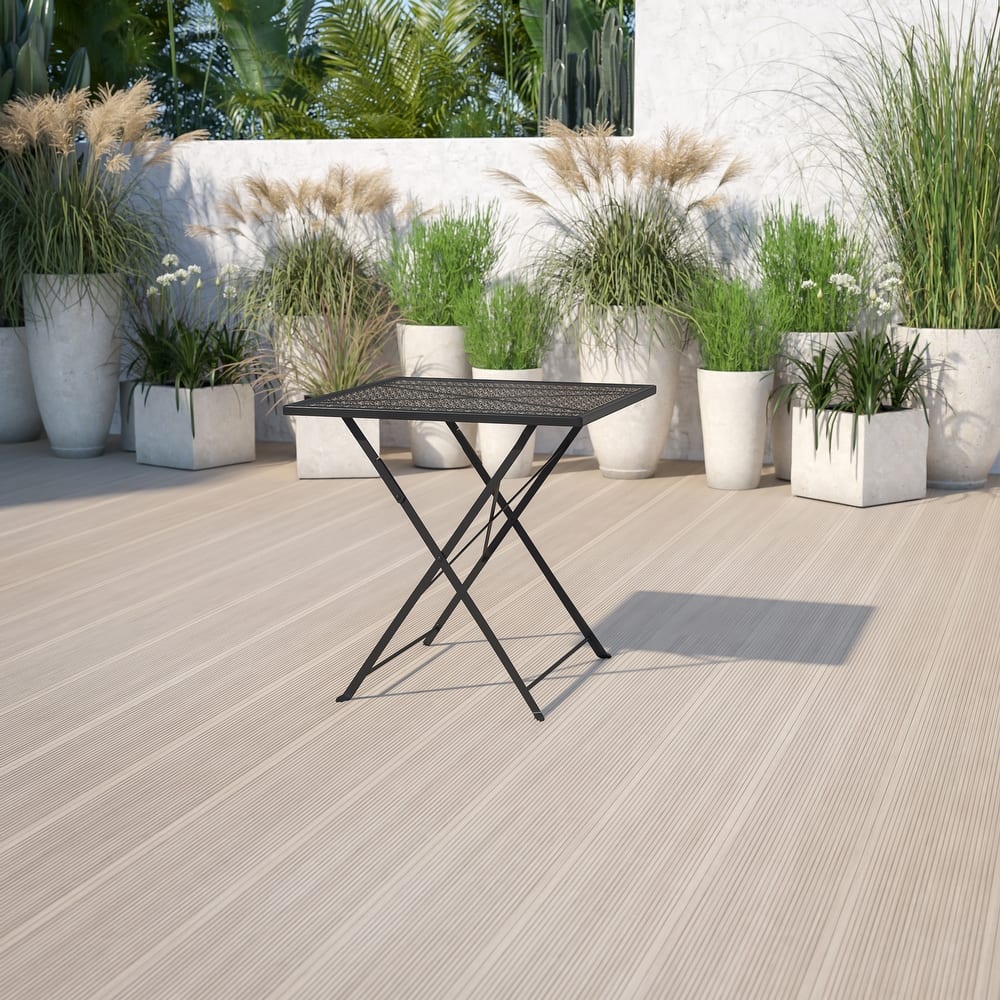 28'' Square Indoor-Outdoor Steel Folding Patio Table - 28"W x 28"D x 28"H