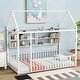 preview thumbnail 1 of 10, Twin Metal House Bed Frame with Storage Shelves and Fence Design White