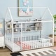 preview thumbnail 10 of 25, Twin Size Metal Bed House Bed Frame with Fence and Shelves, Black White