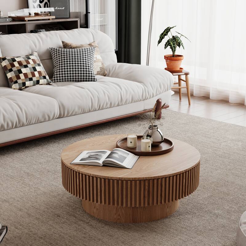 GDF Studio - Aveline 31.5 Inch Round Coffee Table with Storage