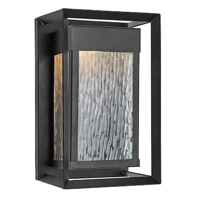 LED Outdoor Wall Light with clear water glass in Bronze Finish - 13"H x 8"W x 6"D