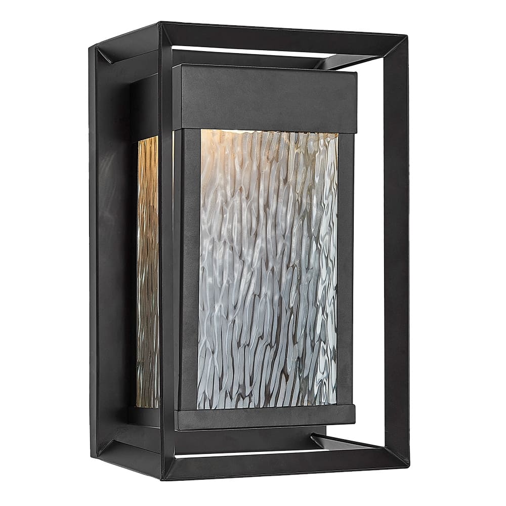 LED Outdoor Wall Light with clear water glass in Bronze Finish - 13"H x 8"W x 6"D