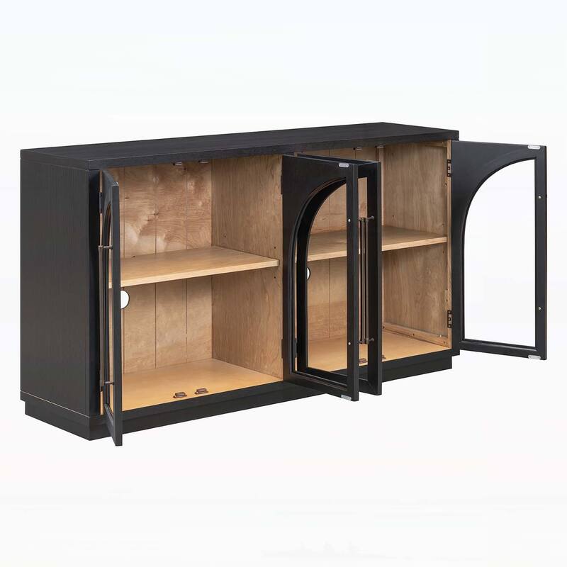 4-Door Large Storage Sideboard Buffet Cabinet with Glass Doors and Arched Design