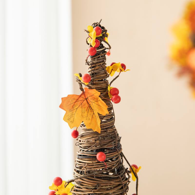 Glitzhome 24"H Fall Maple Leaf Pumpkin Urn Table Tree Thanksgiving