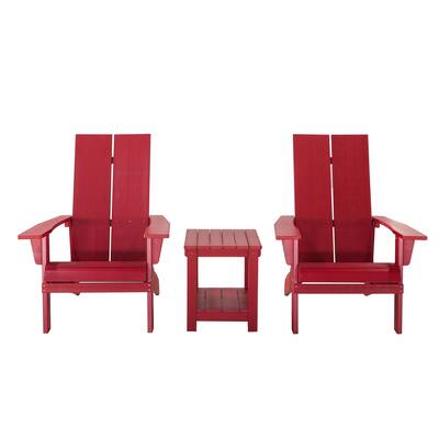 3 Piece Outdoor Patio All-Weather Plastic Wood Adirondack Chairs Bistro Set, Conversation Sets for Backyards Garden Beaches