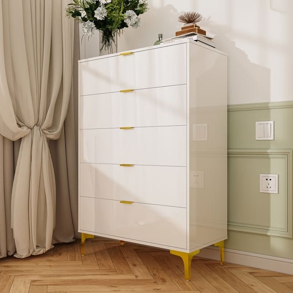 five drawer bedroom dresser Garvee 5 Drawer Dresser for Bedroom, Wood Dresser with Deep Space & Metal Knobs, Tall Dresser Closet Organizer, Modern Chests of Drawers for Living