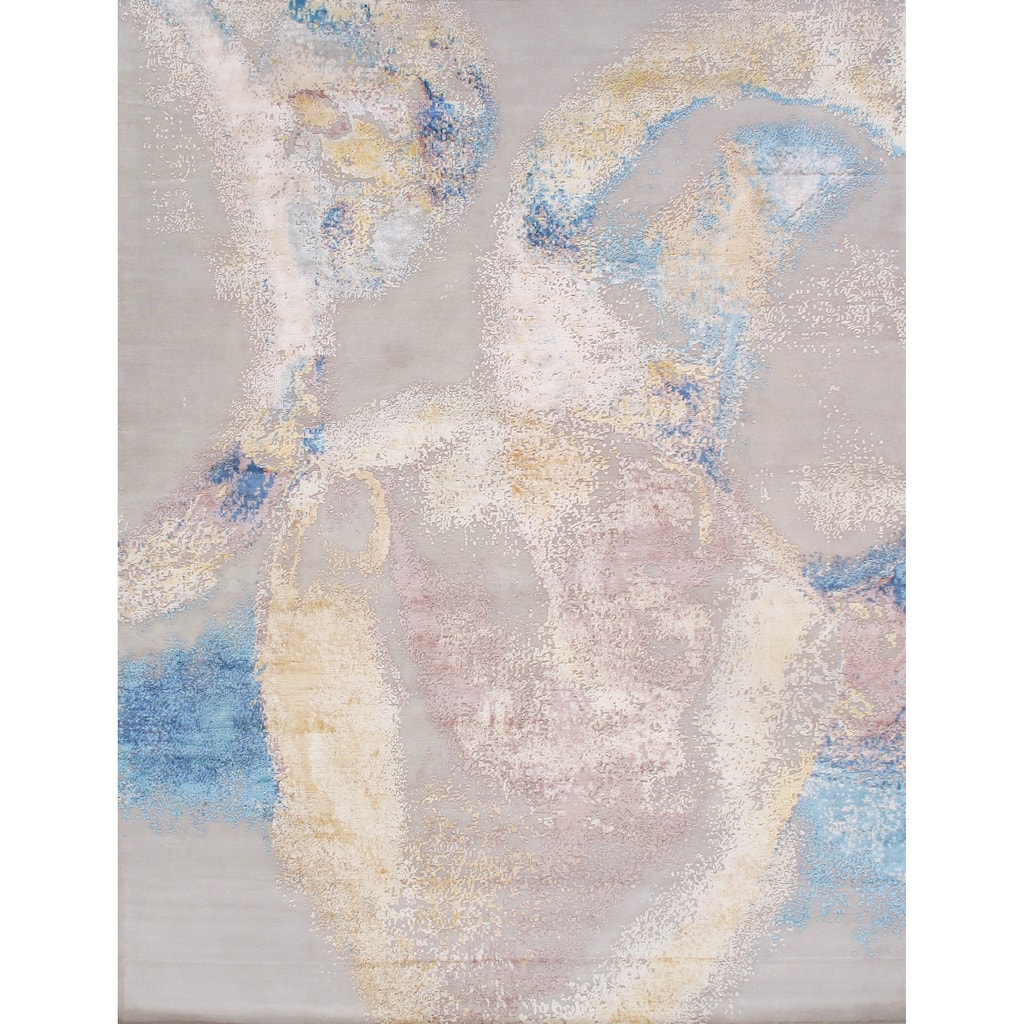 Pasargad Home Modern Hand-Knotted Abstract Ivory Area Rug