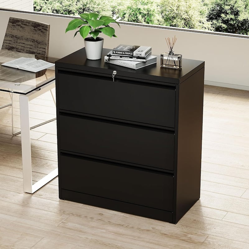 3 Drawer Metal Locking File Cabinet for Home Office, Rolling Cabinet Fully Assembled