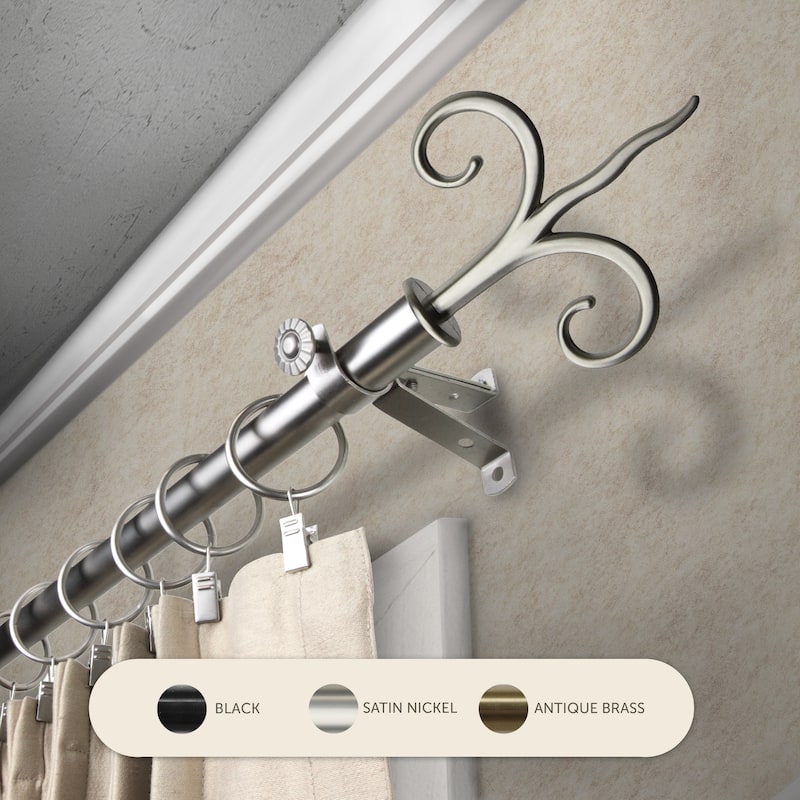 InStyleDesign Vertex Adjustable Curtain Rod 13/16 inch dia - 28 to 48 inches - Satin Nickel