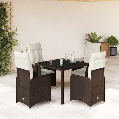 vidaXL 5 Piece Patio Bistro Set with Cushions Brown Poly Rattan - 35.4x29.5x35.4