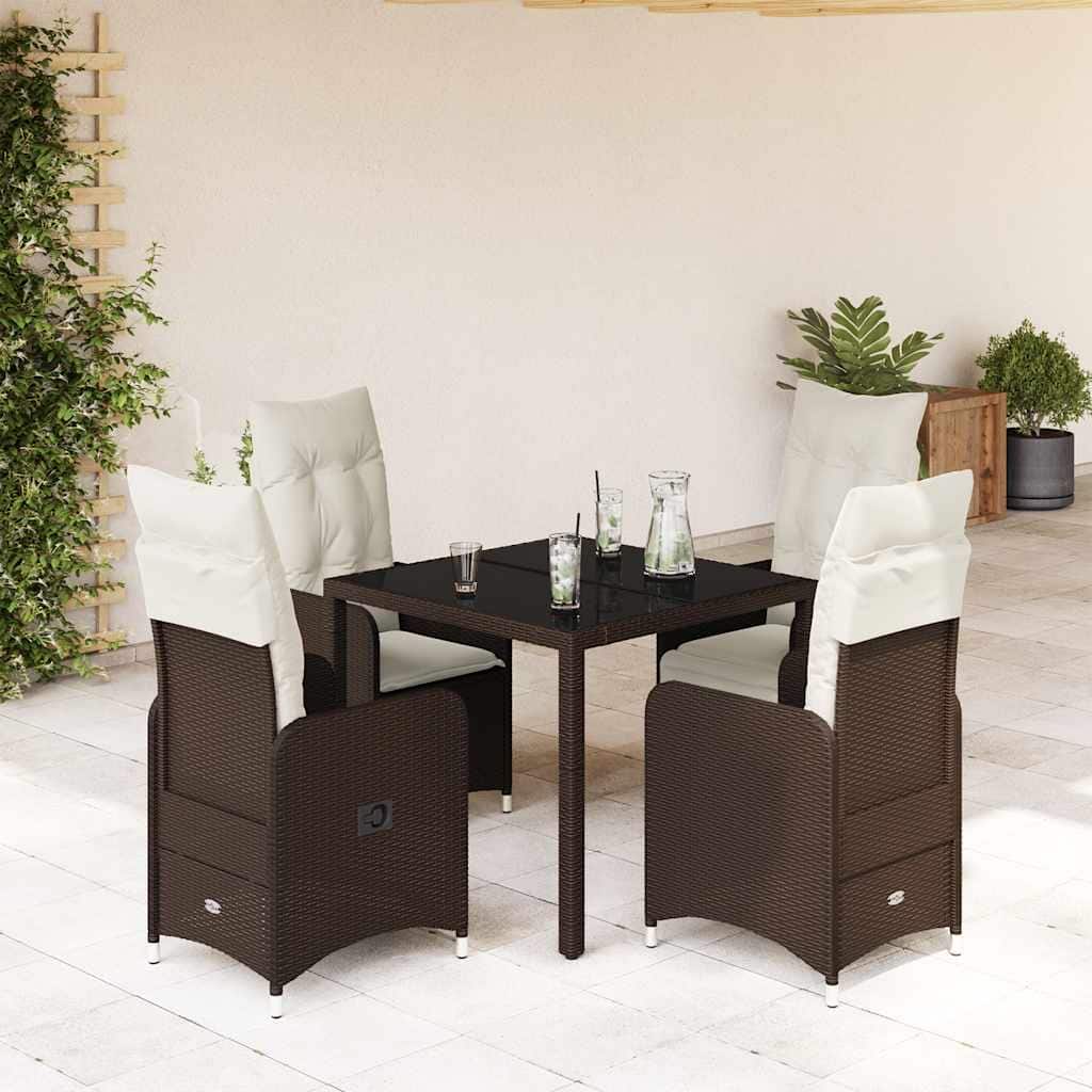 vidaXL 5 Piece Patio Bistro Set with Cushions Brown Poly Rattan - 35.4x29.5x35.4