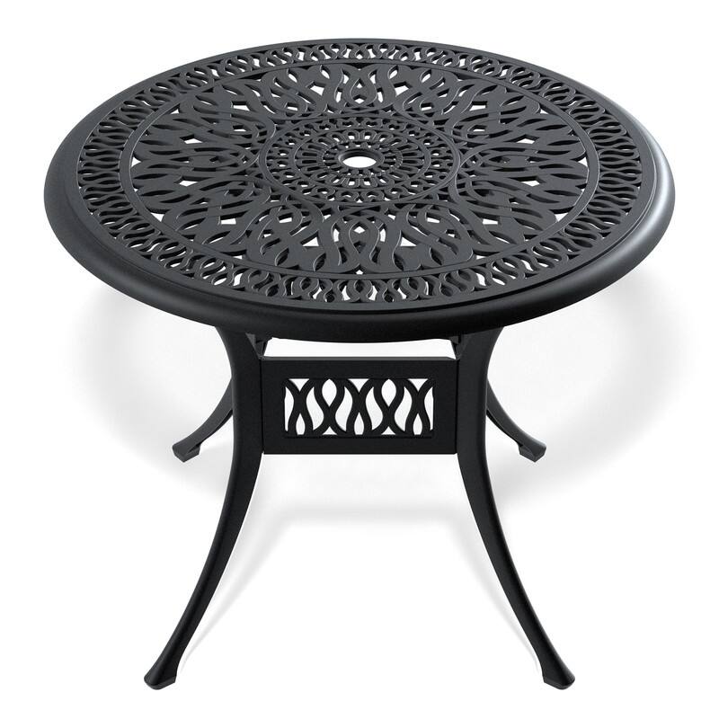 5-Piece Aluminum Round Outdoor Patio Dining Set, 4 Cushioned Swivel Chairs, Table, All-Weather Frames
