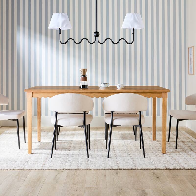 Modern Scalloped Solid Oak Wood Dining Table For 6