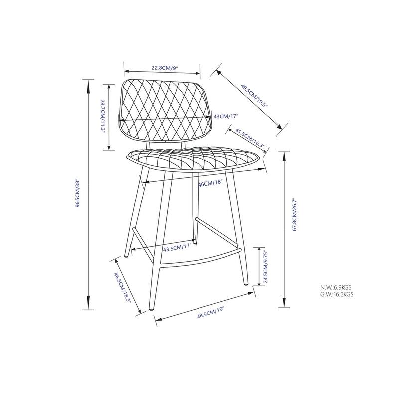 WYNDENHALL Skyla Contemporary 16 inch Counter Height Stool (Set of 2) - 19.5"D x 19"W x 38"H