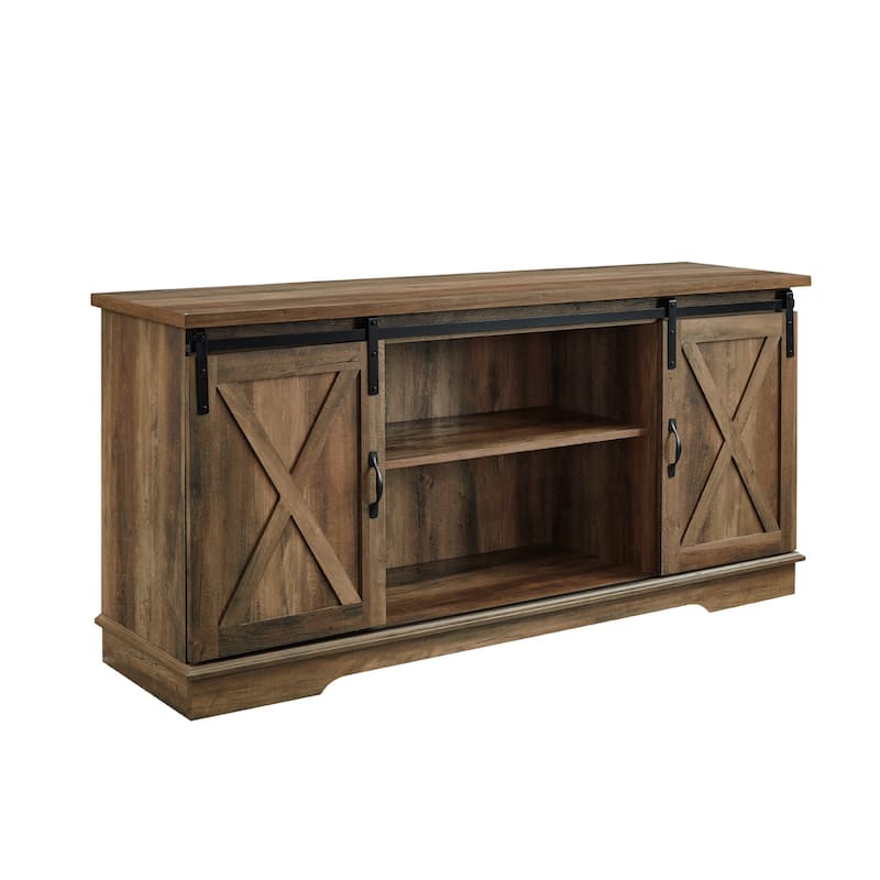 Farmhouse Grey Wash TV Stand with Sliding Barn Doors for TVs up to 65 Inches - Oak