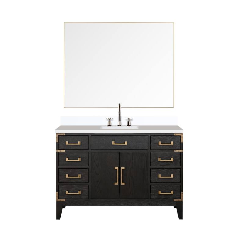 Laurel 48 in W x 22 in D Black Oak Single Bath Vanity, White Quartz Top, Faucet Set, and 46 in Mirror