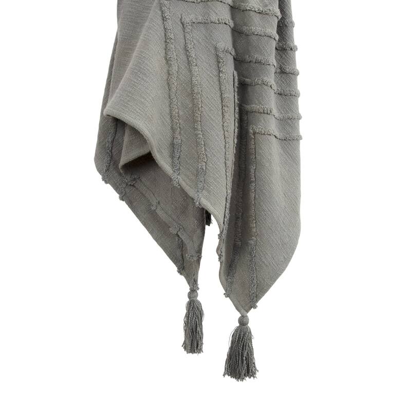HomeRoots 50" X 60" Gray Cotton Woven Geometric Throw Blanket with Tassels