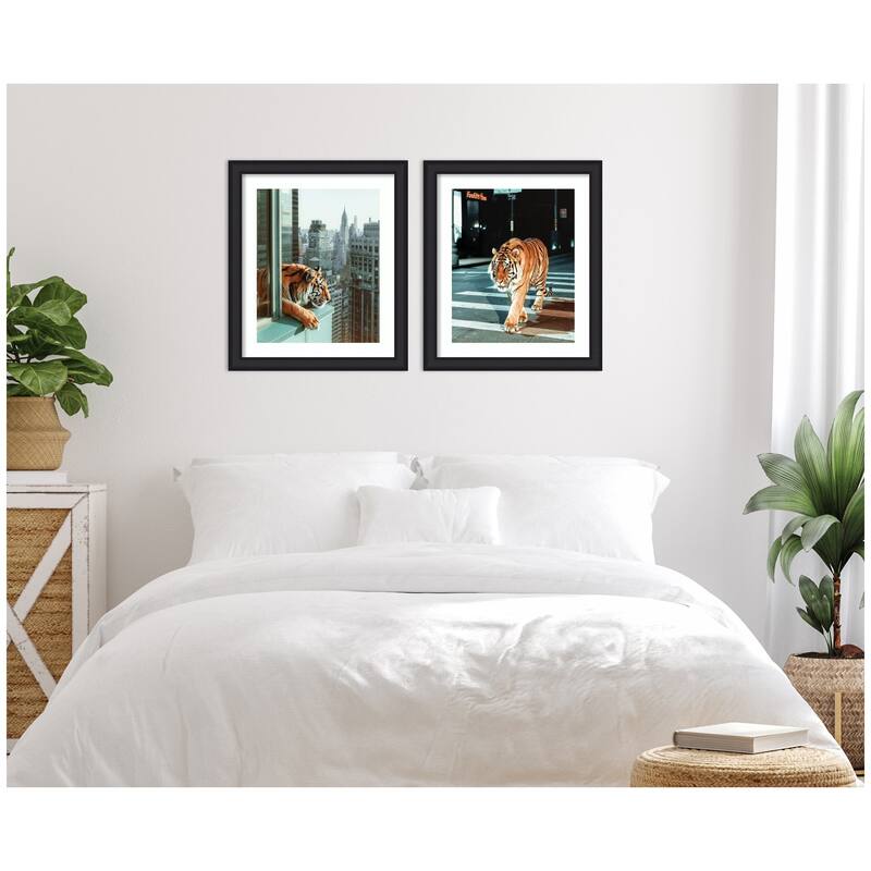 Kate and Laurel Urban Tiger City 2 Piece Framed Wall Art Print Set by Michael Schauer