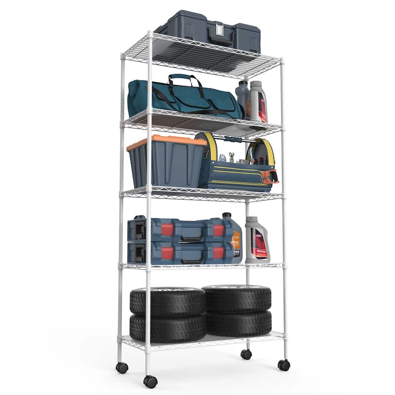 5 Tier Shelf Wire Shelving Unit, NSF Heavy Duty Wire Shelf Metal Large Storage Shelves Height Adjustable Utility ﻿