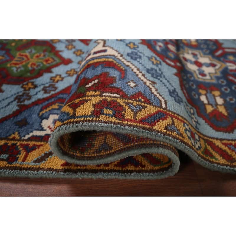Blue Geometric Kazak Oriental Foyer Rug Handmade Wool Carpet - 2'7"x 5'9"