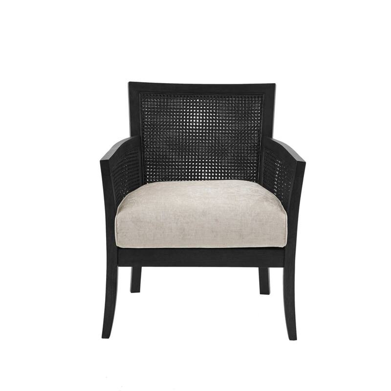 Roomfitters Farmhouse Cane Accent Chair, Solid Wood Frame Armchair with Upholstered Cushion and Rattan Panels, Black