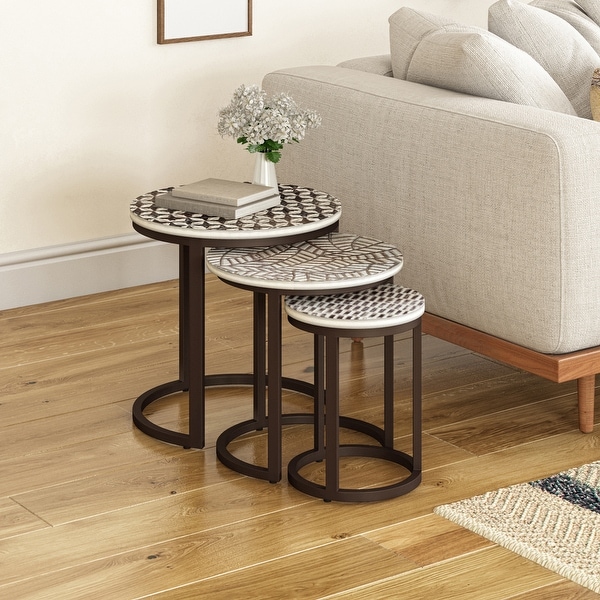The Curated Nomad Pauletta Round Wood Hand Carved Nesting Side Tables Bed Bath Beyond 33746498