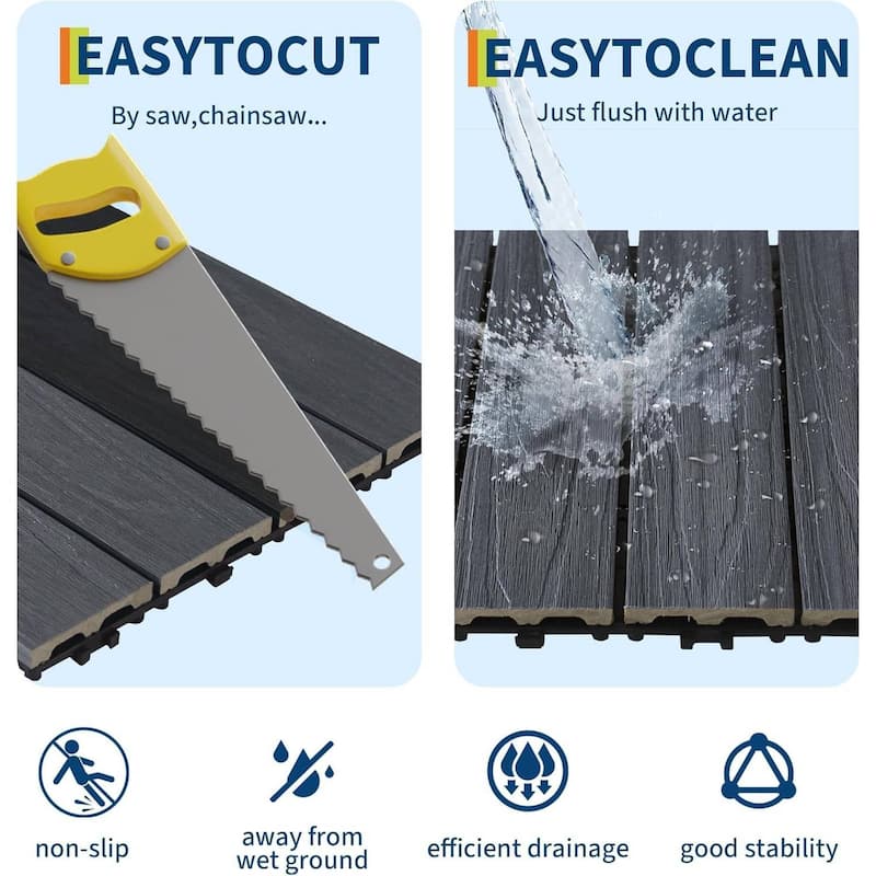 27-Pack All-Weather Plastic Wood-Grain 12"X12" Composite Interlock Deck Tiles Flooring