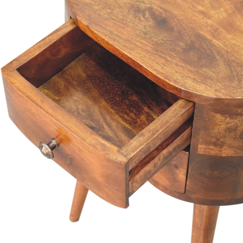 Artisan Furniture Solid Wood Mini Chestnut Rounded Nightstand Table, Brown With two Drawers