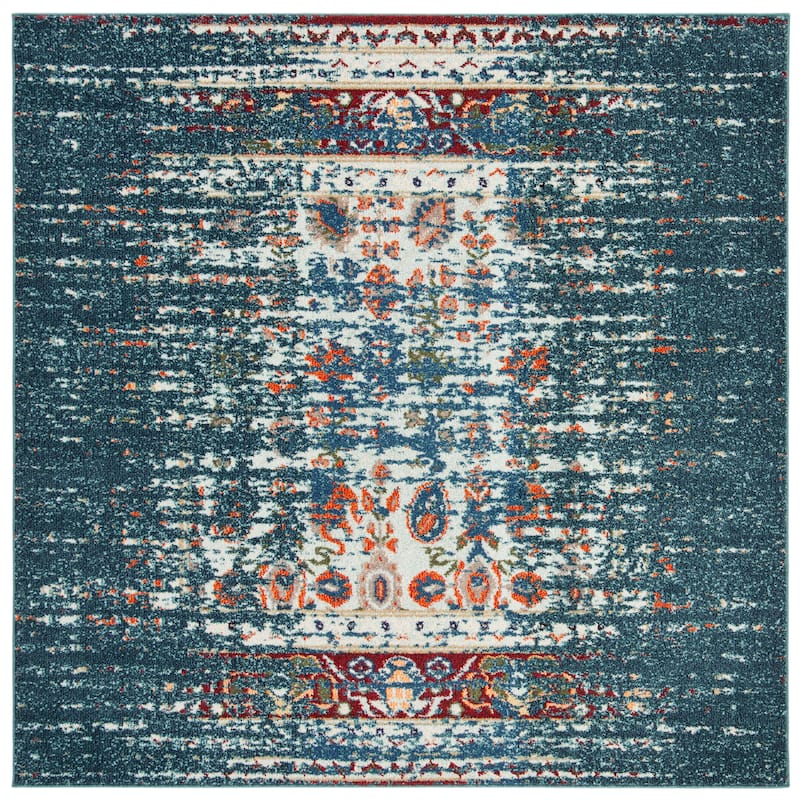 SAFAVIEH Monaco Stojana Boho Rug - 6'7" Square - Blue/Ivory