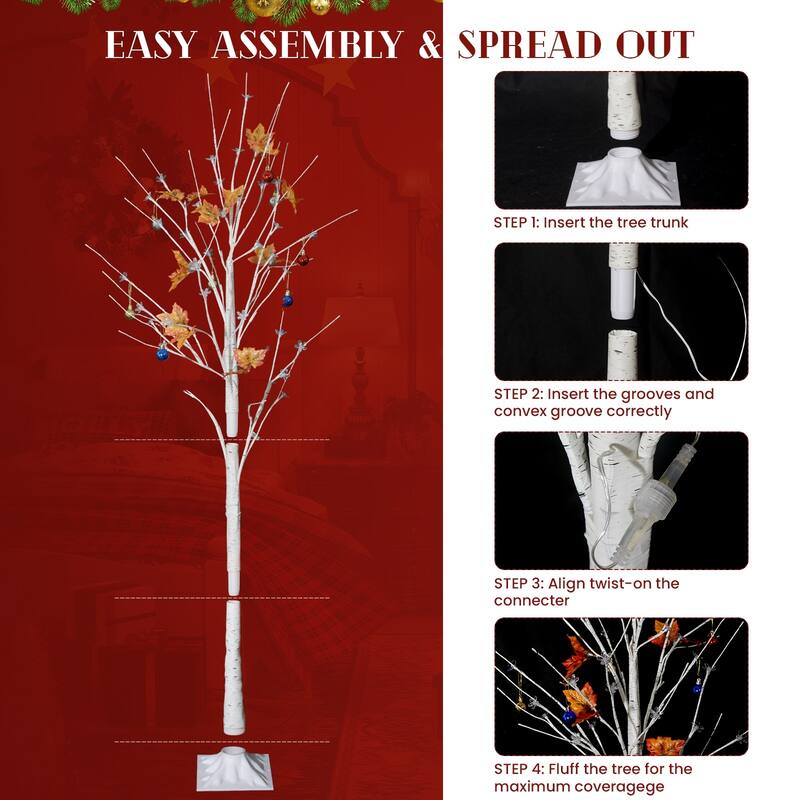 Pre-lit Artificial Tree Birch Tree Christmas Holiday Party Decorations Starlit Tree for Indoor Outdoor Use, 3 Pieces Sets