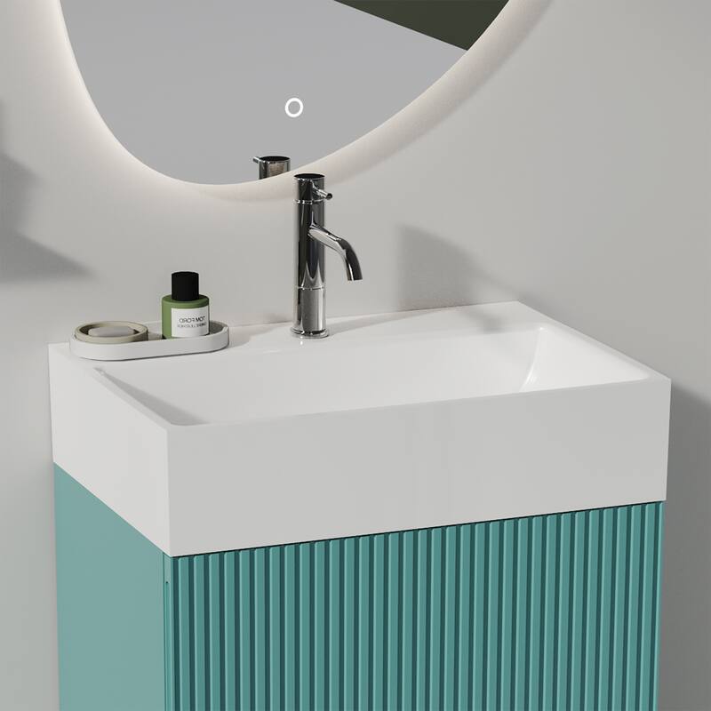 GDFStudio - Modern Sleek Integrated Rectangular Ceramic Basin with Glossy Finish, Faucet Hole & Overflow, Drain Not Included