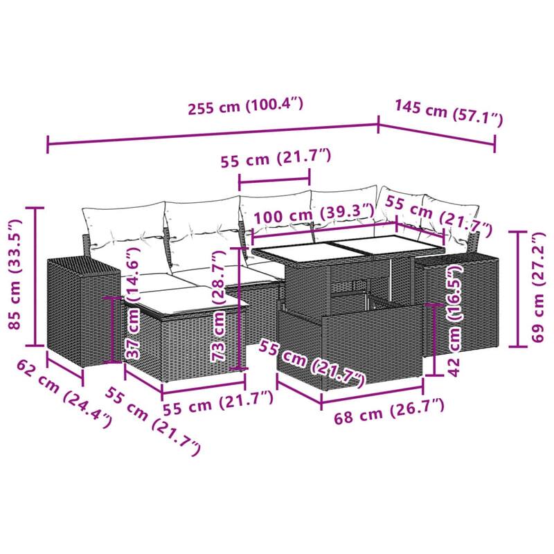vidaXL Garden Sofa Set - 21.7 x 39.4 x 28.7